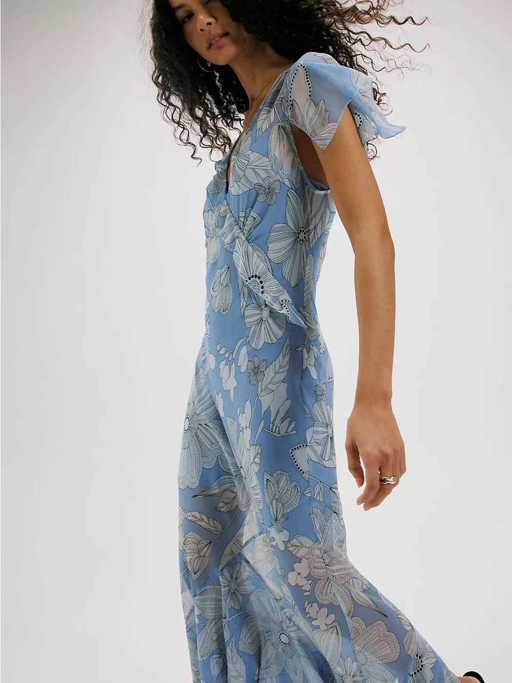 Free People Sky Blue Floral Asymmetrical Maxi Dress - Picture 4 of 8